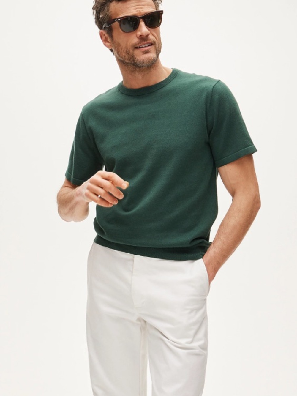 J crew palm green Short-sleeve crewneck sweater in Pima cotton